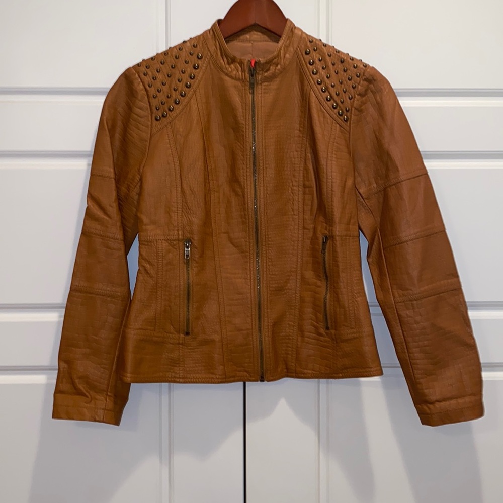 V Cristina Studded Faux Leather Jacket size Small